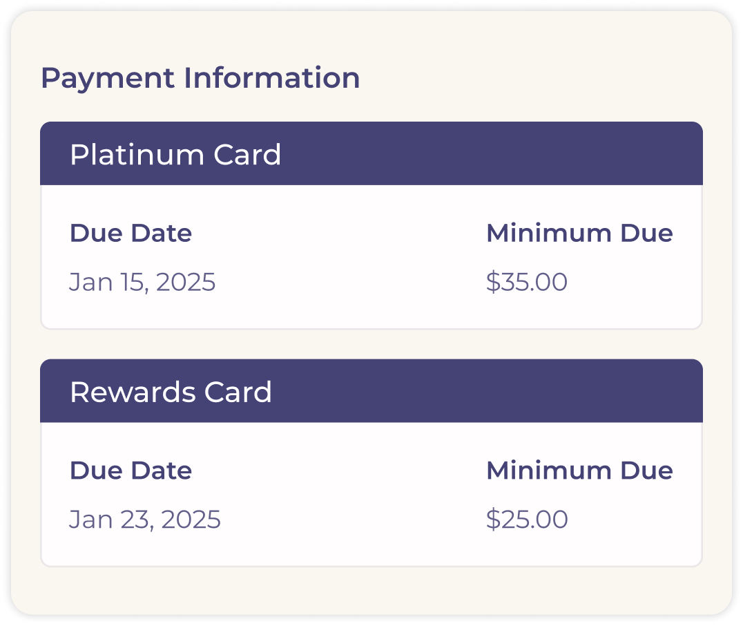 Payment information card